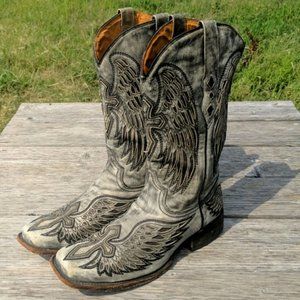 men's winged cross cowboy boots sz 10